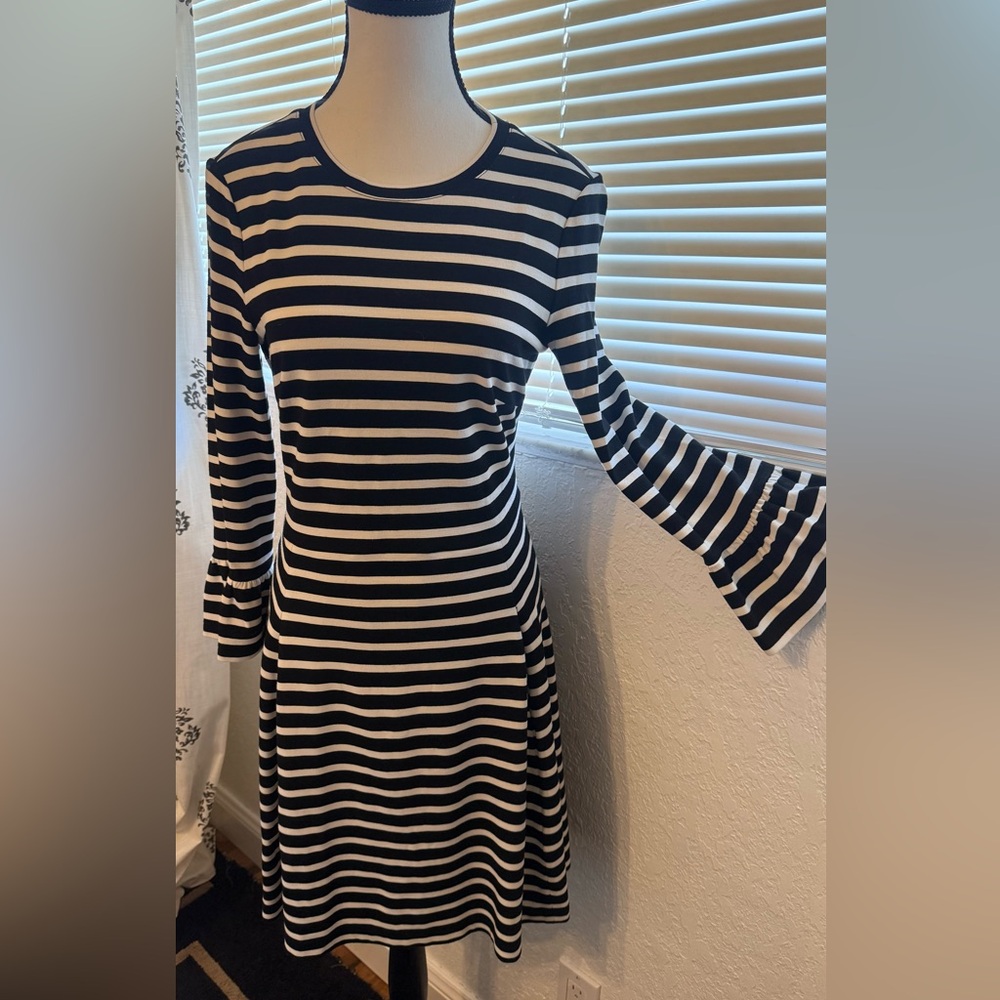 Kate Spade Broome Street Black & White Stripe Fit & Flare Dress S